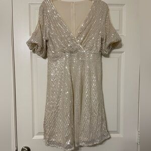 SHEIN Sparkling Beige Sequin Mini Dress